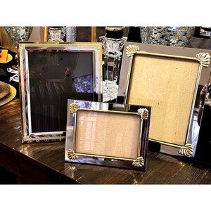 Set Silver Tone Brass Metal Art Nouveau Style Wall Table Picture Photo Art Frame